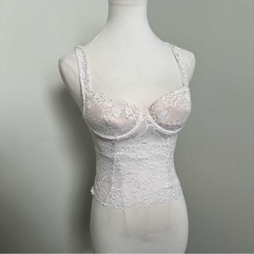 Vintage Lace Bustier Top Ivory Fairycore Corset Camisole Bridal XS - Picture 2 of 7